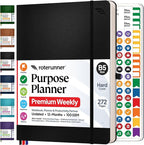 Roterunner Purpose Planner Notebook B5 7.5”x9.8” 12 Month Undated 2026 Daily Weekly and Monthly Productivity Goal Setting Tool for Work Home ADHD Planner for Adults Self Care Journa (Black)