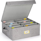Erogeen Decorative Photo Storage Box with lid 4x6, 8 Inner Photo Organizer with Dividers, Memory Storage Box for Pictures, Stamps, Keepsakes (Gray)