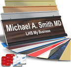 Custom Name Plate with Choice of Mounting for Walls, Doors, Desk Holders, Cubicles, Hanging and More - Personalized Natural Teak Plastic White Letters - USA Made 2x8 - N7