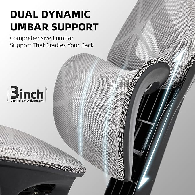 Opiesit Office Chair with 3D Adjustable Lumbar Support,Ergonomic Computer Chair,Adjustable Headrest and Armrests, 400lbs Capacity,Tilt-Swivel,Premium Mesh Desk Chair for Office,Home & Gaming (Grey)