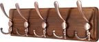 SKOLOO Rustic Pine Wood Wall Coat Rack with 5 Triple Hooks, 16" Hole to Hole, Farmhouse Wall Mounted Coat Rack for Hanging Backpack, Jacket, Hat