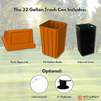 Sturdy Essentials Campus Collection 32 Gallon Square Slatted 100% Recycled Plastic Heavy-Duty Commercial Outdoor or Indoor Trash Can with Push Top Lid | Great for Schools and Businesses - Orange