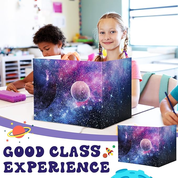 SATINIOR 24 Pcs Desk Dividers for Students, 12 Colors Testing Dividers Privacy Folders for Classroom Must Have Bulk, Study Panel for School Teacher Student Study Supplies(Galaxy Style)