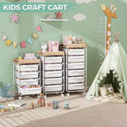 Rolling Storage Utility Cart With 4 Drawers,Kids Craft Art Cart,Makeup Organizer And Storage with Wooden Tabletop,White