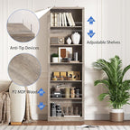 BORNOON 75" Tall Bookshelf, 6-Tier Floor Standing Bookcase with Adjustable Shelves, 24" Wide Open Storage Shelf, Modern Display Organizer for Home Office, Living Room, Bedroom, Study