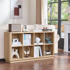 Joaxswe 8 Cube Storage Book Shelf, 52" Long Horizontal Bookshelf with Curved Edge, Floor Standing Wooden Cubby Bookcase with Base, Modern Low Console Book Case, TV Stand for Living Room, Natural Oak