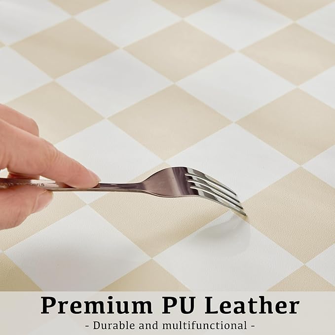 Ohocut Checkered Desk Mat, Large Cute Aesthetic Retro PU Leather Computer Laptop Desk Mat, Non-Slip Waterproof Mouse Keyboard Pad, Desk Writing Mat for Work/Home (Beige, 23.6" x 13.7")