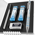 Nicpro Blocky Gear 0.7 mm Mechanical Pencils Set in Case, Metal Pencil with Lead Refills, Eraser for Professional & Adult Art Writing Drafting Drawing