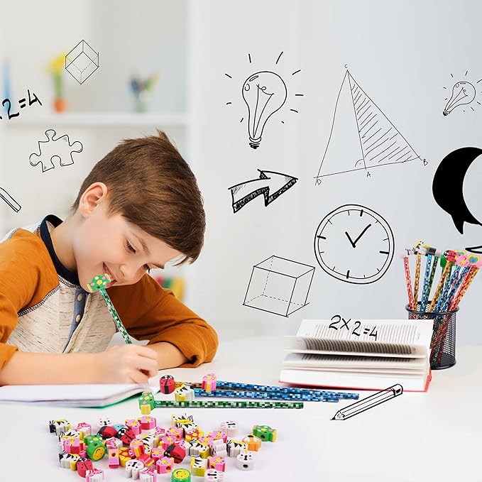 200 Pieces Cartoon Cute Animal Pencil Erasers Pencil Eraser Toppers Rabbit Zebra Mushroom Ladybug Pencils Caps for Students School Classroom Supplies