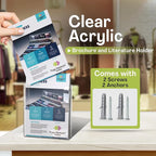 Top Notch Displays Acrylic Brochure Holder for Wall Mounting, Clear Display for 8.5" x 11" Flyers, Literature Holder for Magazines, Pamphlets, Menus, Includes Screws & Plastic Anchors – Pack of 2