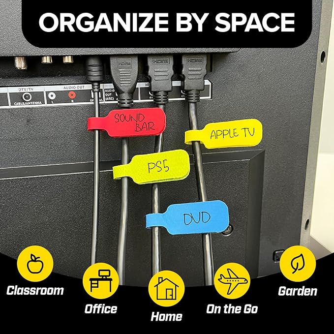 Wrap-It Storage - Cable Labels, Medium, Multi-Color (30-Pack) Write On Cord Tags for Wire Management and Identification