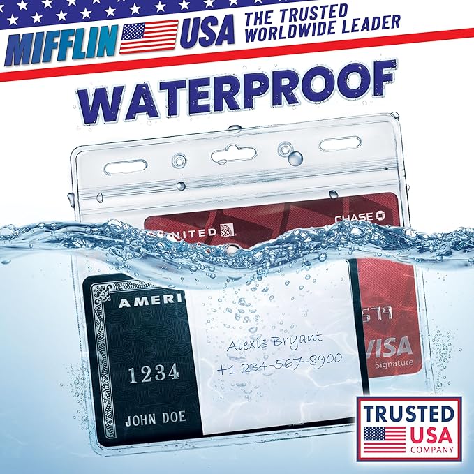 Mifflin-USA Horizontal ID Name Badge Holder (Clear, 3.5x2.25 Inches, 50 Pack), Waterproof and Resealable Plastic Card Holders