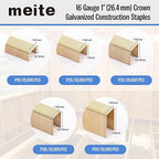 meite 16 Gauge 1-Inch Wide Crown Staples 1-1/4'' Leg, Galvanized P-Type Heavy Duty Construction Staples for Stapler Gun - Roofing Subflooring House-Wrap, Strong Holding & Tear-Resistance, 10,000 PCS