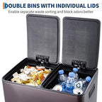 Garvee Dual Trash Can, 16 Gal (2 x 30 l) Stainless Steel Kitchen Garbage Can with Lid and Inner Bucket, Double Compartment Trash and Recycle Bin Combo with Step Pedal for Home Office, Brown