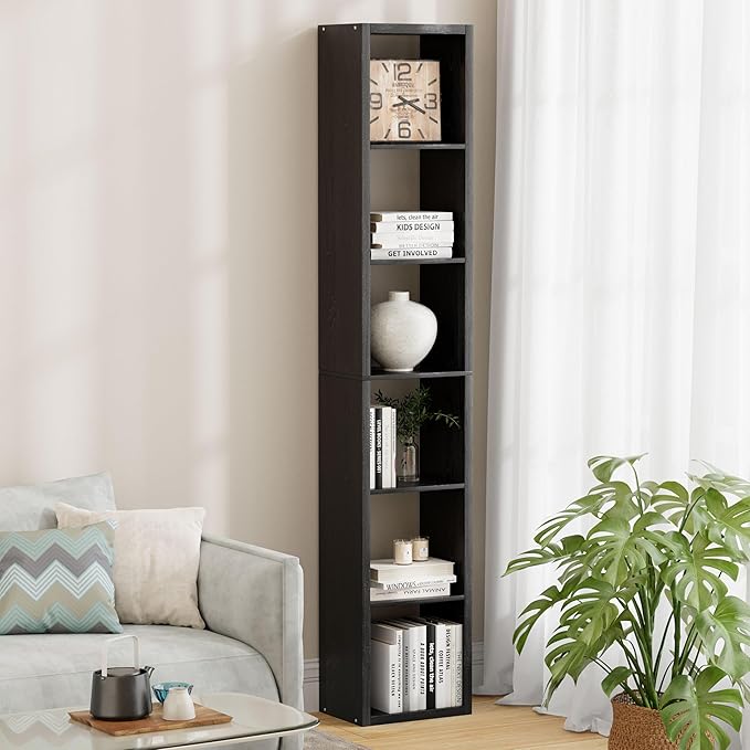 Jpiziso 6 Cube Storage Organizer Single Row, Cube Shelf with Heavy-Duty Thick Boards, 13.31" L x 9.37" W x 72.36" H, Smooth Easy-Clean Panels, Simple Assembly, for Living Room Bedroom Office, Black