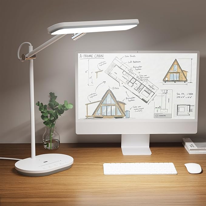 Newkana LED Desk Lamp with CRI 98, Advanced Eye-Caring Bright Desk Light for Crafting, Home Office & Kids Studying, Multi-Angle Adjustable, Dimmable Full Spectrum with Touch & Gesture Control
