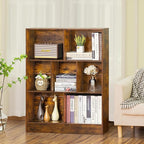 LEYAOYAO 7 Cube Bookshelf with Wood Base, Brown 3 Tier Mid-Century Modern Bookcase,Standing Wide Bookshelves Storage Organizer Shelf,Rustic Display Cabinet Book Shelves for Bedroom,Living Room,Office