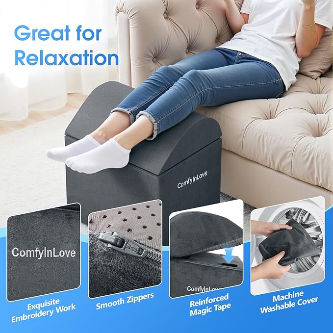 ComfyInLove Foot Rest for Under Desk at Work - Non-Slip Foot Stool with 3 Adjustable Heights, Ergonomic Under Desk Footrest with Washable Cover for Desk, Home, Office, Car (Dark Grey)