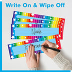 40PCS Desk Nameplates, Desk Name Tags with Double Sided PET Film Colorful Student Name Labels Erasable & Reusable Traditional Manuscript Name Plates for School Classroom Organization (10” x 2.8”)