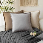 Foindtower Set of 2 Decorative Linen Fringe Throw Pillow Covers Cozy Farmhouse Cushion Cover with Tassels Accent Pillowcase for Couch Chair Sofa Bed Living Room Home Decor,24×24 Inch,Light Rustic Gray