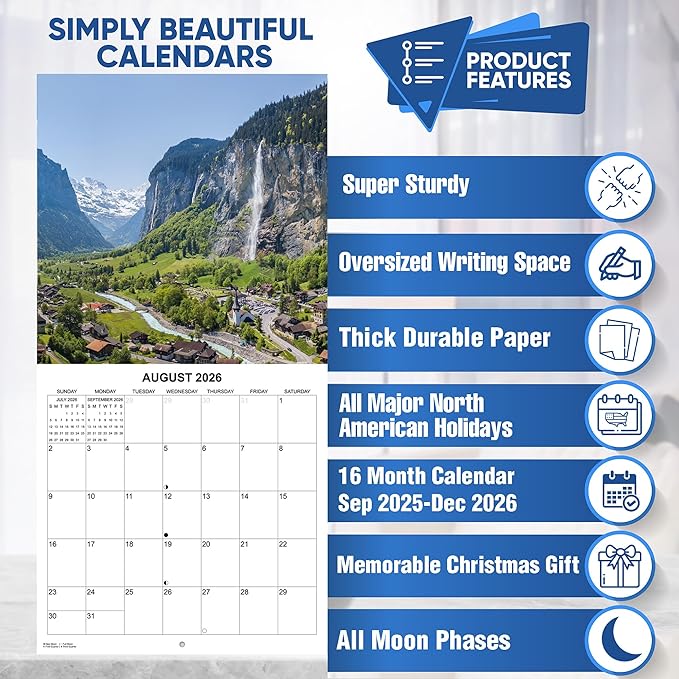 2026 Waterfalls Monthly Wall Calendar | Travel Calendar 2025-2026