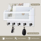 Nekon Mail and Key Holder for Wall Decorative, 11 Inch Wooden Wall Key Organizer with 5 Key Hooks, Wall Mount Storage Shelf for Entryway Hallway (White)