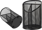 Delifox 2 Pack Pen Holder Mesh Round Pencil Holder Desktop Organizer 3 Compartments, Black