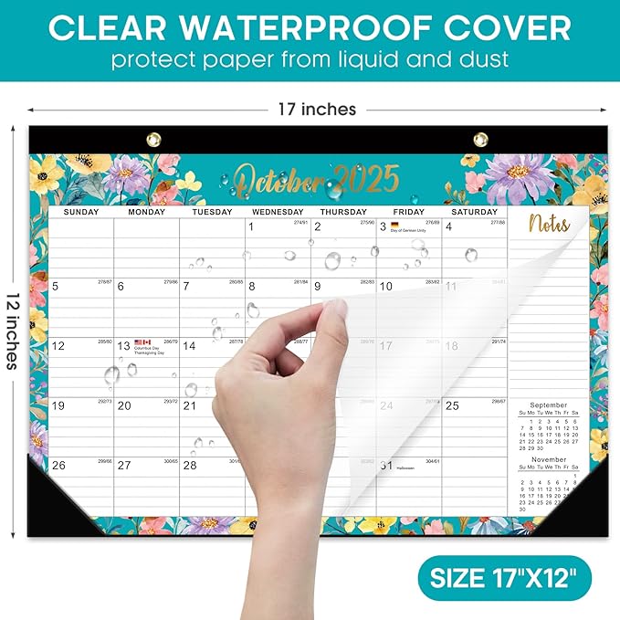 Desk Calendar 2026, 21 Months Calendar Runs from October 2025 to June 2027 - Large 17" x 12" Desktop/Wall Monthly Desk Planner for Home School, or Office - Floral