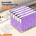 Shutex Extra Capacity Plastic Hanging File Folders,12 Pack Reinforced Expanding Hang Folder Letter Size,Accordian Pocket,Heavy Duty 2 Inch Expansion,Hanging Folder Organizer for Office Home,Purple
