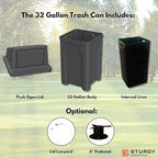 Sturdy Essentials Campus Collection 32 Gallon Square 100% Recycled Plastic Heavy Duty Commercial Indoor or Outdoor Trash Can with Push Lid | Great for Schools and Businesses - Dark Granite