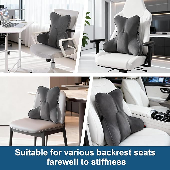 Ailuteie Lumbar Support Pillow(Pat. Pend) – Ergonomic Multi-Zone Back Cushion for Lower Back Pain Relief, Ideal for Office Chair, Car Seat & Home Reading,Steel Gray