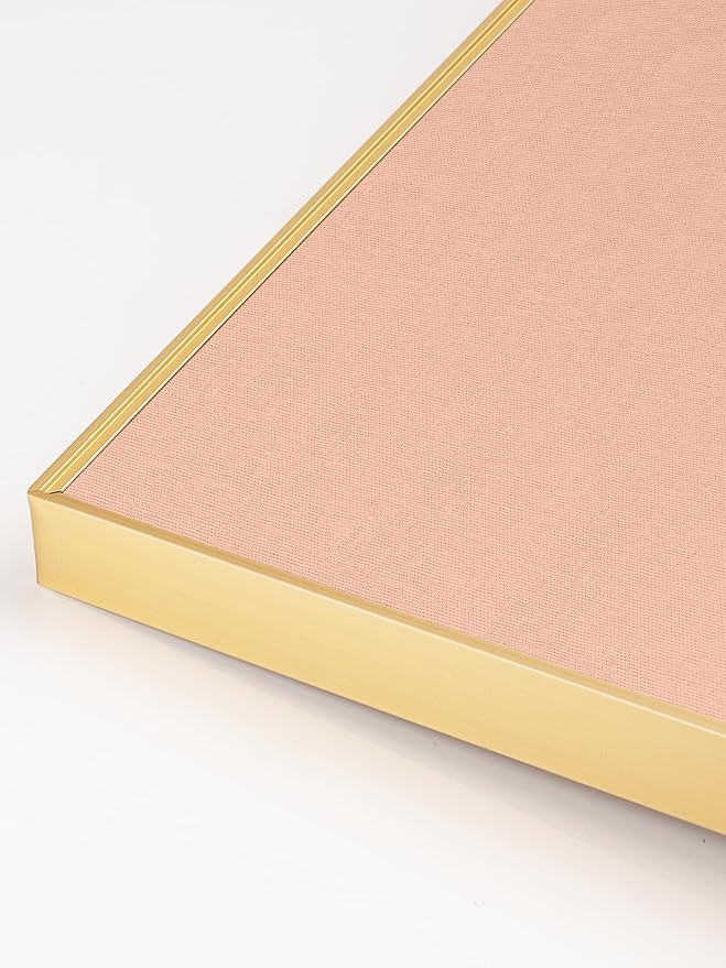 Bulletin Board 23.6 x 17.7 inches, Blush Coral Pin Board, Golden Aluminum Framed Fabric Cork Board with 10 Push Pins