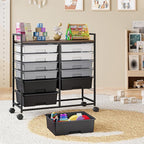 Rolling Storage Cart with 12 Drawers, Wooden Tabletop Utility Cart for Craft Storage, Art Supply Storage & Home Office Organization, Teacher Cart with Wheels for Classroom Organization, School (Grey)