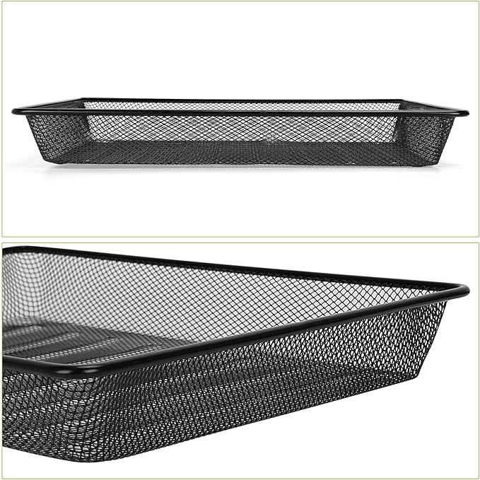 AZFUNN Office Metal Mesh Basket for Desk, Single Paper Tray Organizer, Turn in Trays Classroom, Flat Mail Letter Storage Basket for Office Home Drawers School, Black (1 Pack)