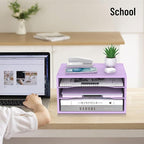 SHARKWOODS Wood Desk Organizer, 3 Tier Paper Tray Organizer for Desk with Adjustable Storage Shelves, Desktop File Organization Paper Sorter Mail Holder for Office Home Classroom, Purple