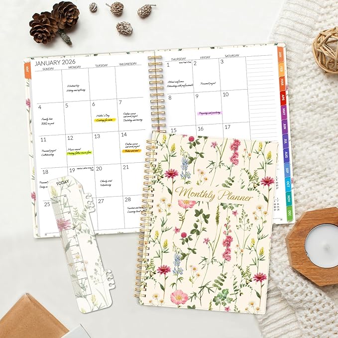 SUNEE 2026-2027 Planner - 24 Months (Jan 2026 - Dec 2027) - 7"x10" Monthly Spreads & Yearly Planner, Wildflowers
