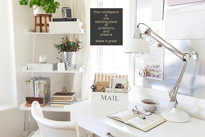 BLU MONACO | White Wooden Mail Organizer for Countertop | Standing File Organizer for Desk with 3 Tier Storage | Mail Sorter Organizer Countertop Rustic Office Kitchen
