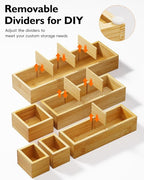 VA1KENE 6PCS Desk Drawer Organizer Tray with 12 Compartments – Bamboo Office Storage Boxes Set for Junk Drawer Supplies, Utensils, Cosmetics, Jewelry and More