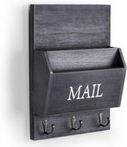 DLQuarts Mail Organizer with Key Holder for Wall, Mail Sorter Wall Mounted, Decorative Wooden Key and Mail Holder with 3 Hooks, Black
