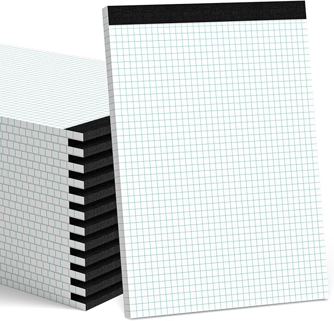 Zaviko Graph Paper Pad 8.5 x 11, 24 Pack, 4x4 Graph Ruled, Grid Paper Pad 8-1/2" x 11", Blueprint Quadrille Pad, Easy Tears Off, Grid Pad Notebook 8.5 x 11, White 70 GSM Graft Paper, 30 Sheets/Pad