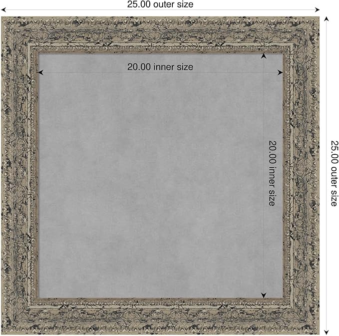 Amanti Art Silver Framed Magnetic Board 25x25 Medium Vision Board for use with Magnets, 100% Metal Sheet to Display Items as Office Decor or for Home Organization in mudroom, Kitchen or Kids Room