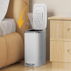KdbK Stainless Steel Bathroom Trash Can with Lid Soft Close,1.6 Gallon Slim Garbage can,Small Metal Step Wastebasket for Office, Bedroom, Toilet, White