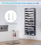 Solinxe 10-Tier Wall File Organizer, Mesh Mail Organizer Wall Mounted Paper Document Holder, Vertical Magazine Rack, Metal Hanging Clipboard Storage Basket for Office Home School Organization, Black