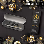 Nicpro Fountain Pen Set with Box, Classic Silver-Gold Fancy Pen with Converter, 0.7mm Medium Nib Smooth Writing Calligraphy, Office, Business, Luxury Gift Pen
