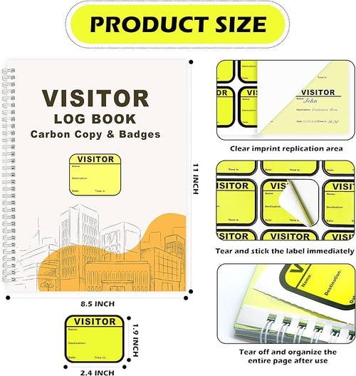 1 Pack of Visitor Badges Registry Log with Carbon Copy Protecting Privacy Pages Visitor Stickers 8.5x11 Inch Visitor Log Book School Church Business Pass Guest Book - 225 Badges 30 Memo Pages (1)