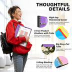 WOT I Telescoping Project Organizer, Refillable 3 Ring Binder with Dividers and Pockets, 13 Pocket Folders, 1 Inch 3 Rings, Purple