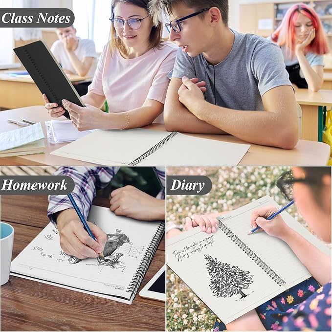 Eelosp 12 Pack Large Spiral Notebook 8.5 x 11 Inch Lined College Ruled Spiral Journal Wire Bound Notebook Kraft Cover, 120 Pages for Work Students Office Business(Black)