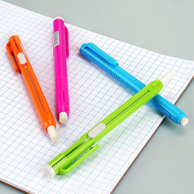 Retractable Mechanical Eraser Pen, Pen-Style Erasers Assorted Color, 4 Pack