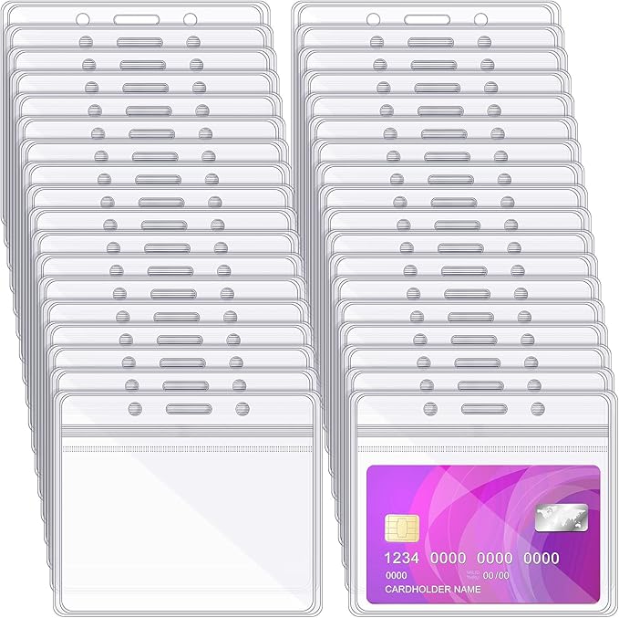 Zonon 150 Pcs Horizontal Clear ID Badge Holders Plastic Card Name Tag Holders Badge Sleeves Horizontal Waterproof Transparent PVC Sleeve Cover Pouch for Office School Travel(4.53 x 3.94 Inch)