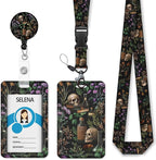ID Badge Holder with Lanyard, Lanyards for ID Badges ID Card Holder, Cute Badge Reel Badge Clip Retractable, Teacher Nurse School Student Office Gifts Goth Mystical Floral